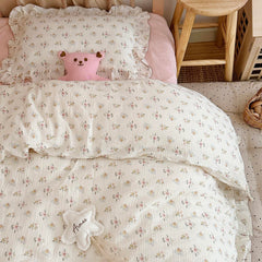 AOJIM azalea floral pattern duvet cover styled in a nursery for warm decor.