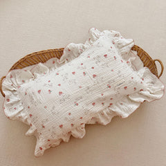 AOJIM muslin pillowcase closeup highlights soft breathable fabric for gentle nap-time comfort.