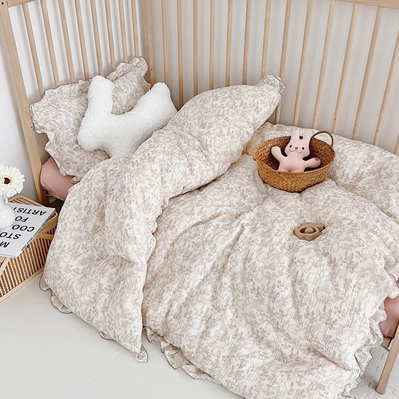 AOJIM forest duvet cover folded view shows crib-size 47x59 inches