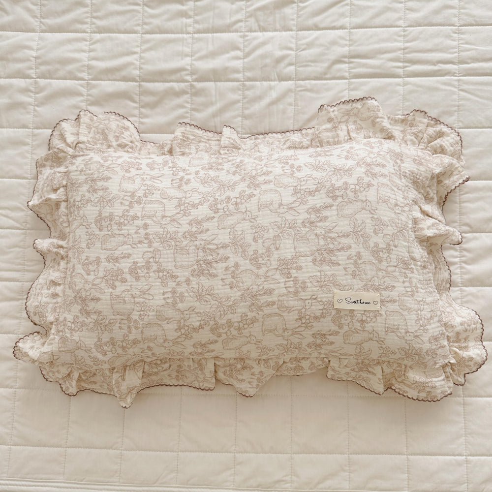 AOJIM packaging label and care instructions for pillowcase