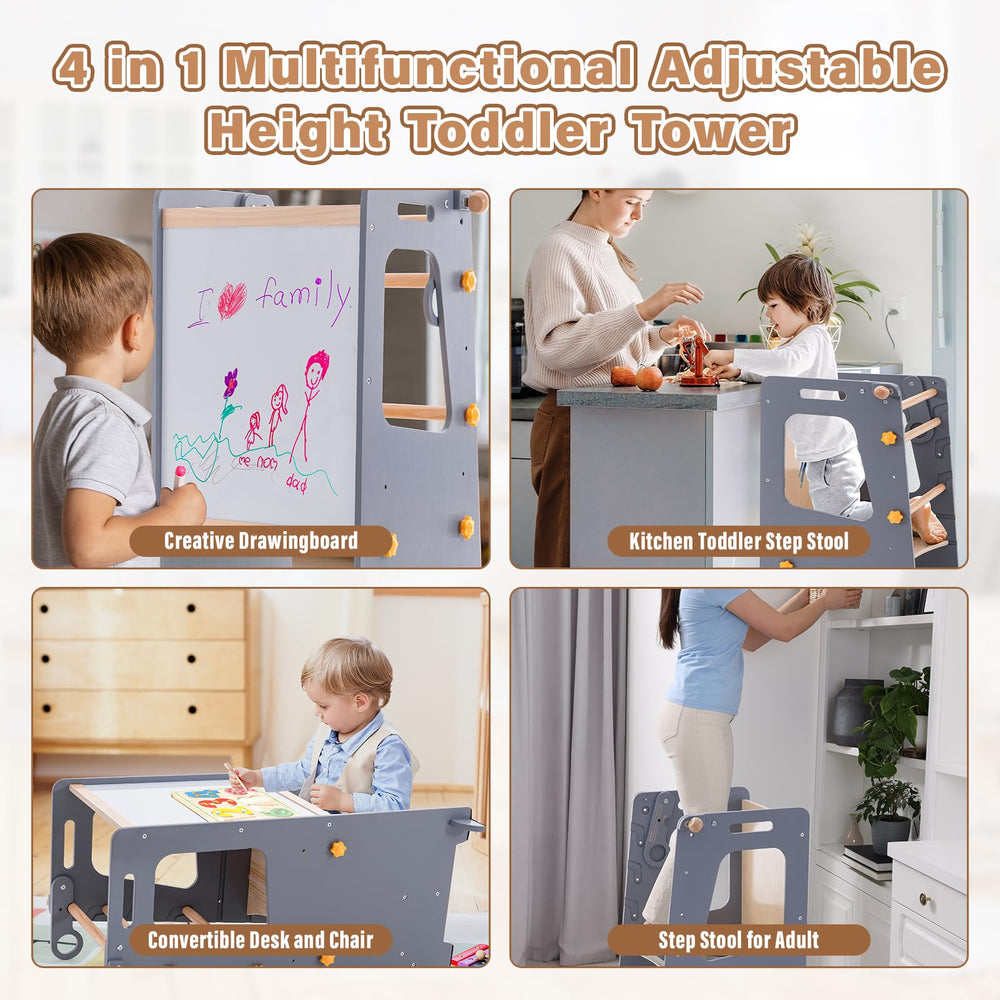 Aokkto 4-in-1 toddler kitchen tower adjustable heights grow with kids