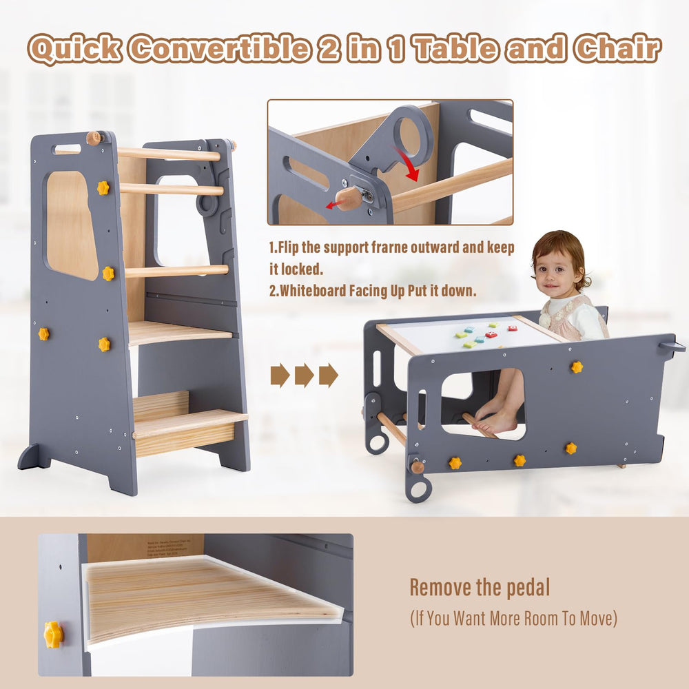 Aokkto 4-in-1 toddler kitchen tower convertible table enables quick mealtime setup