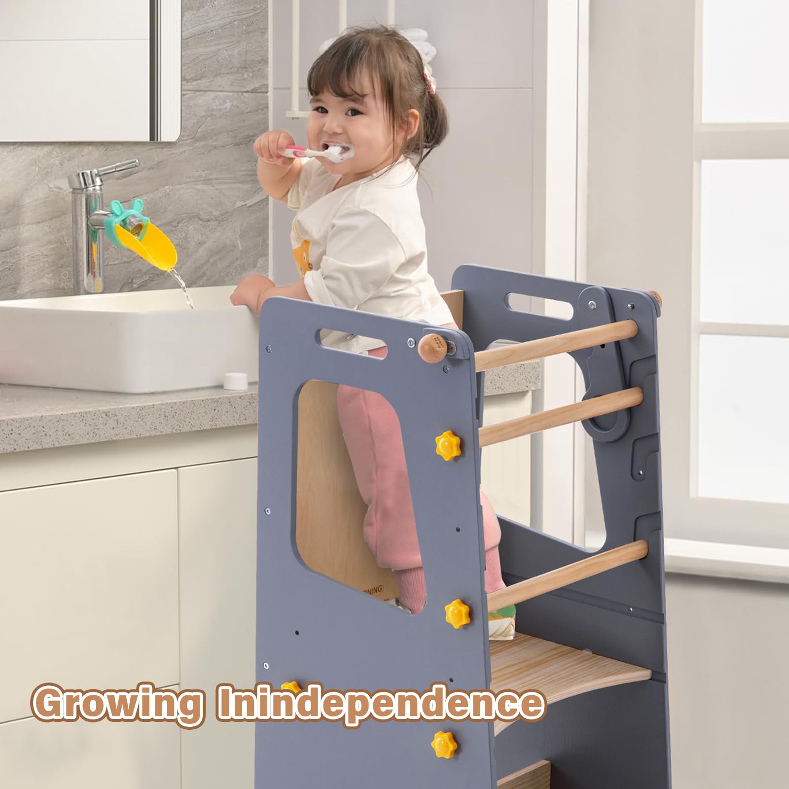 Aokkto 4-in-1 toddler kitchen tower easy-clean lacquer maintains smooth edges