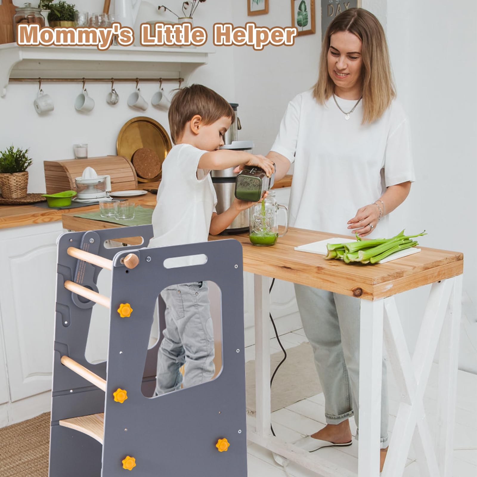 Aokkto 4-in-1 toddler kitchen tower non-slip pads improve grip and safety