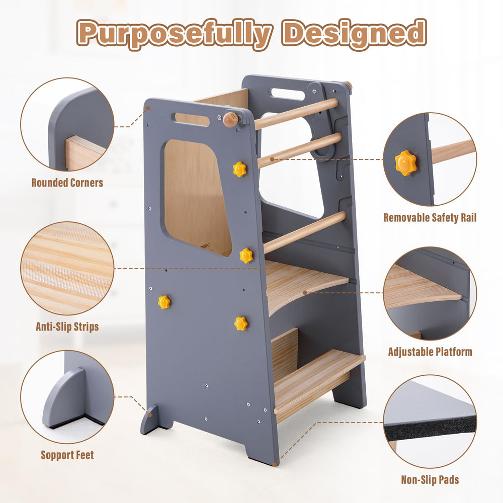 Aokkto 4-in-1 toddler kitchen tower safety rails prevent slips during activities