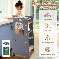 Aokkto 4-in-1 toddler kitchen tower thick platform provides a sturdy work area