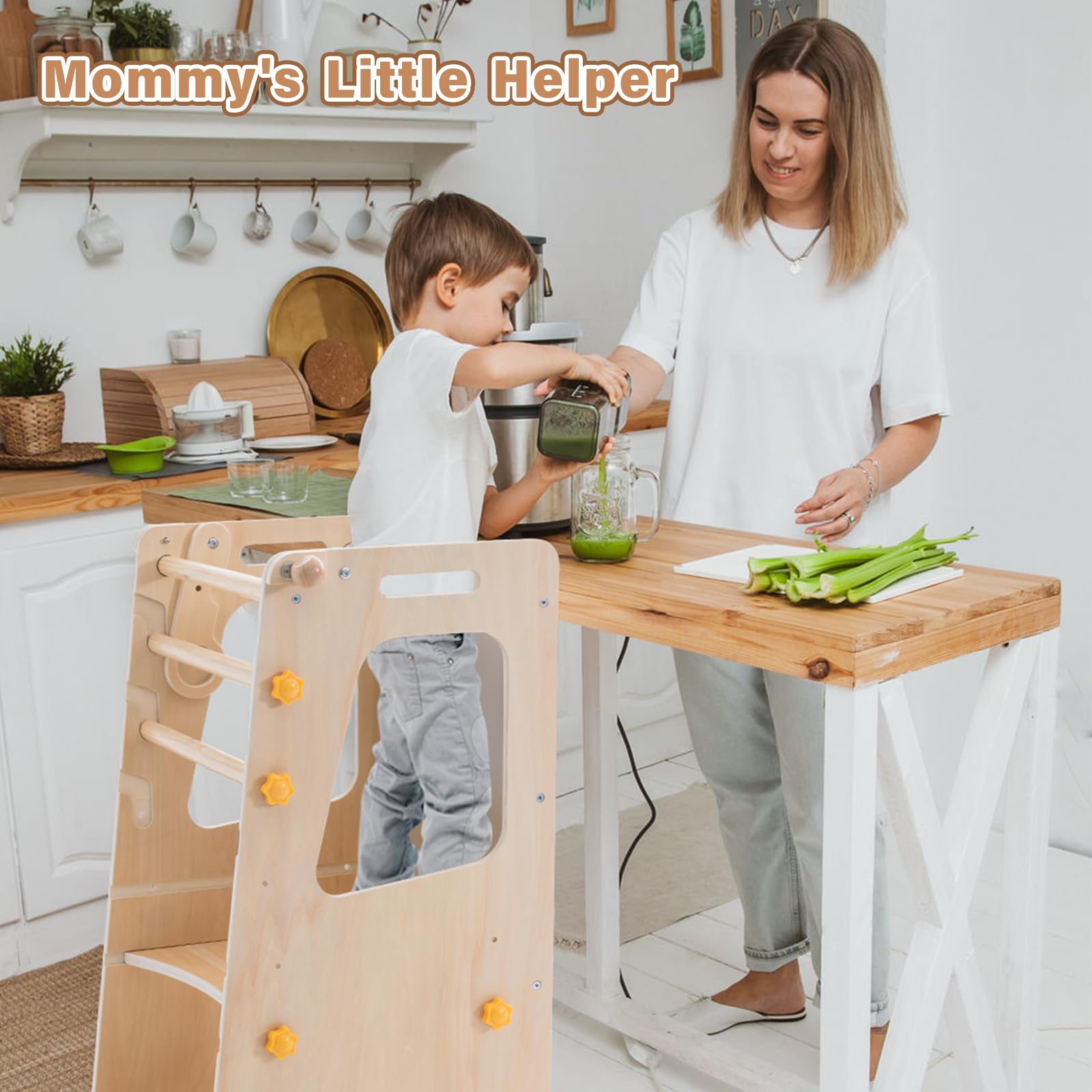 Aokkto 4 in 1 toddler kitchen tower magnetic easel view captures creative whiteboard play area.