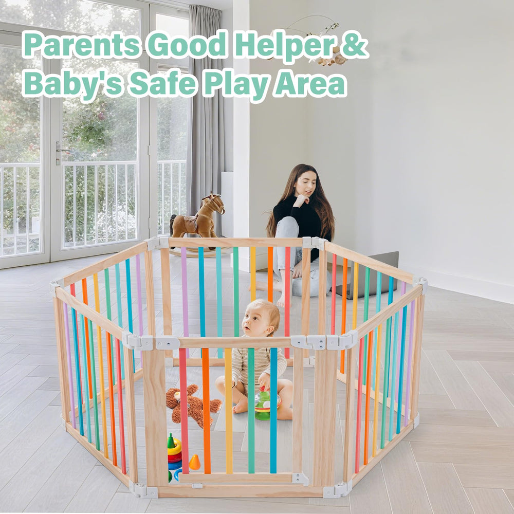 Aokkto foldable wooden playpen dimensions 51x51 inches create a spacious play area.