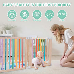 Aokkto foldable wooden playpen folded for compact storage saves space.