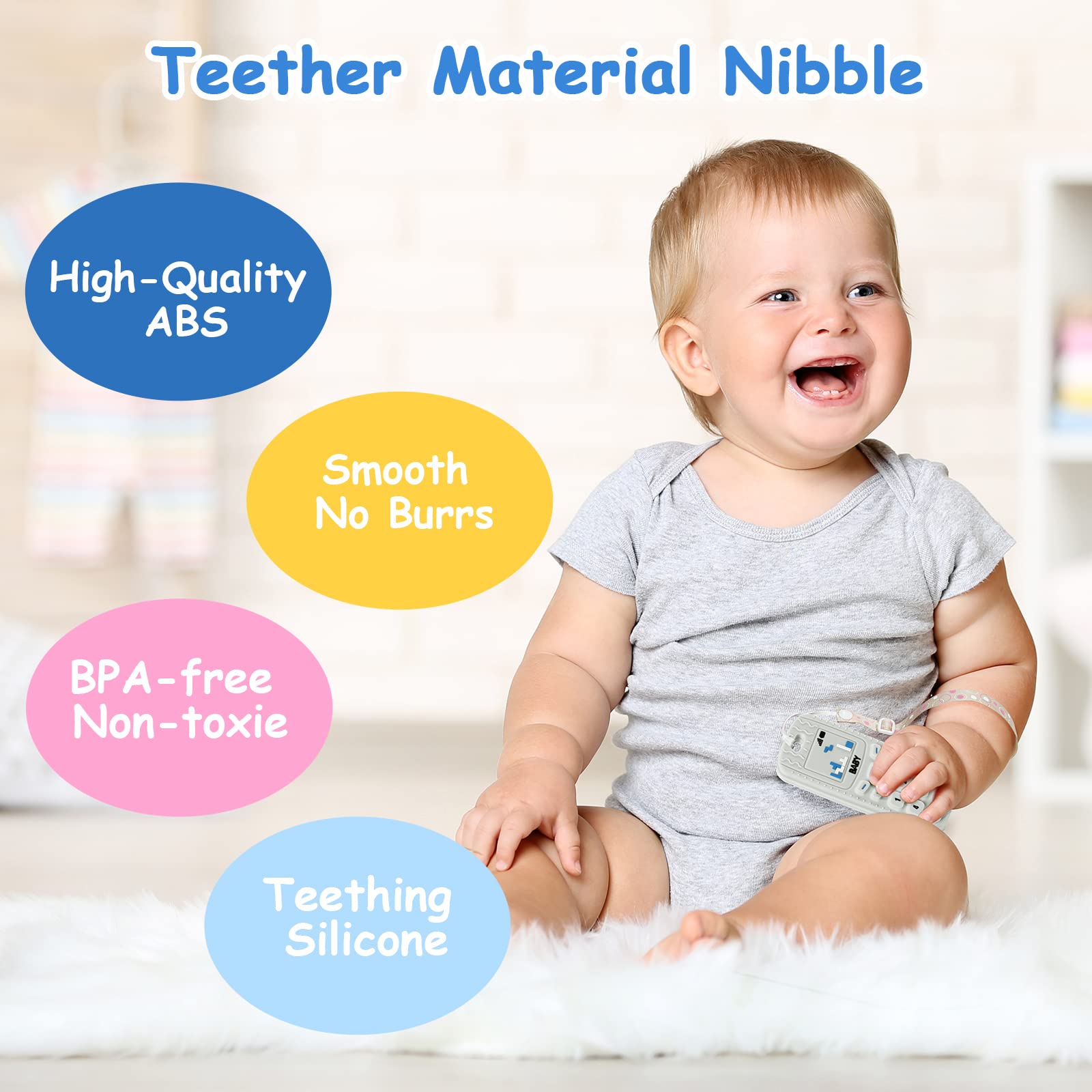 Aolso baby-holding teether fits little hands for easy gripping.