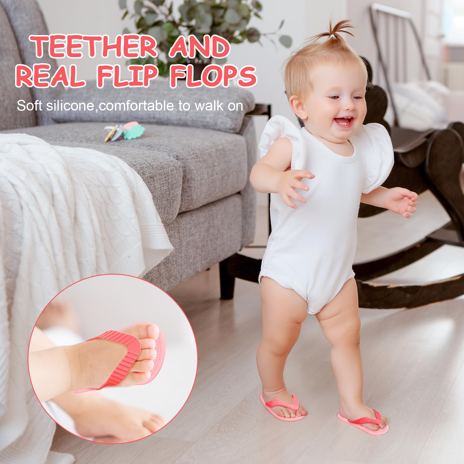 Aolso flip-flop teether pink baby holding for easy grasp