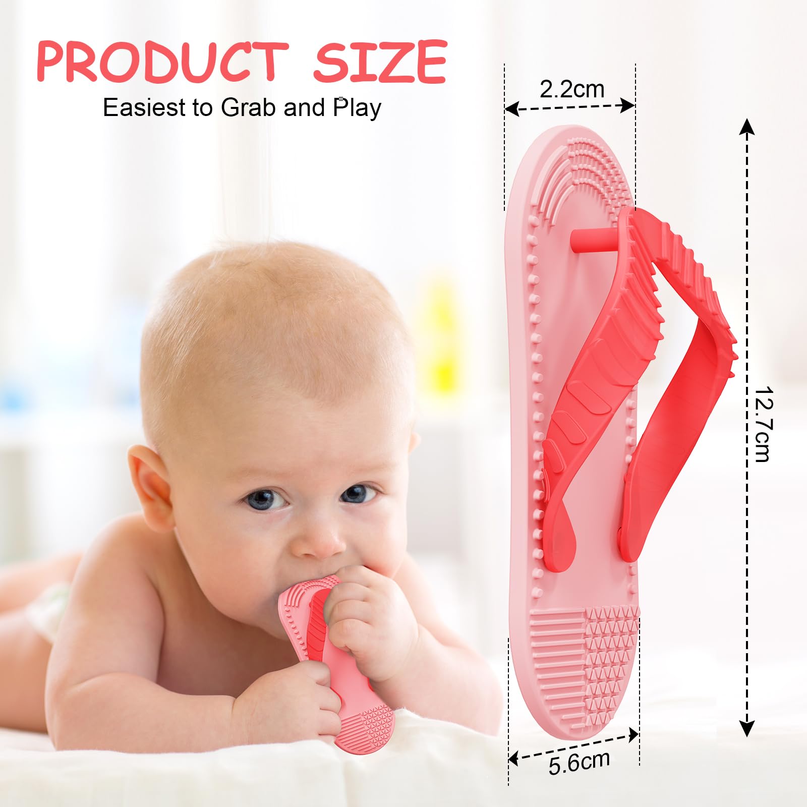 Aolso flip-flop teether pink textured soles showing multi-surface massage