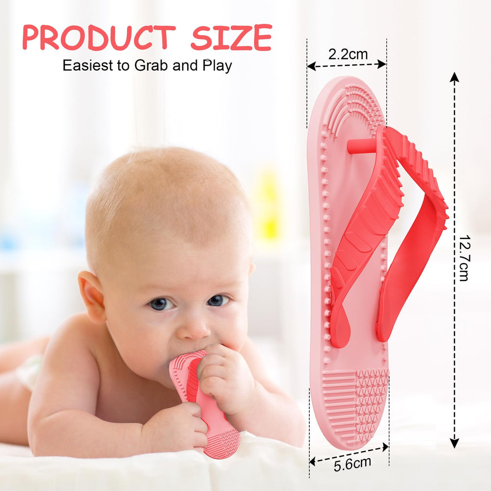 Aolso flip-flop teether pink textured soles showing multi-surface massage