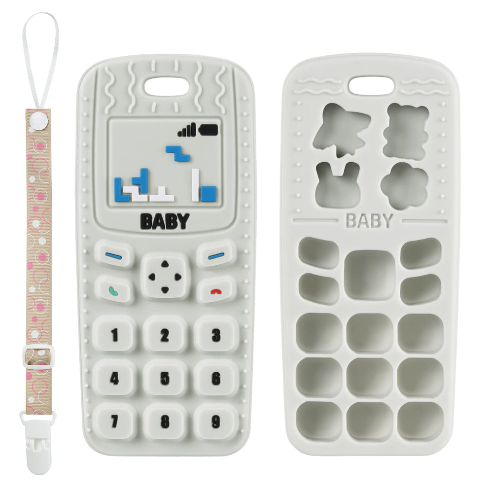 Aolso phone-shaped teether in beige supports gum soothing and early sensory learning.
