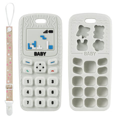 Aolso phone-shaped teether in beige supports gum soothing and early sensory learning.