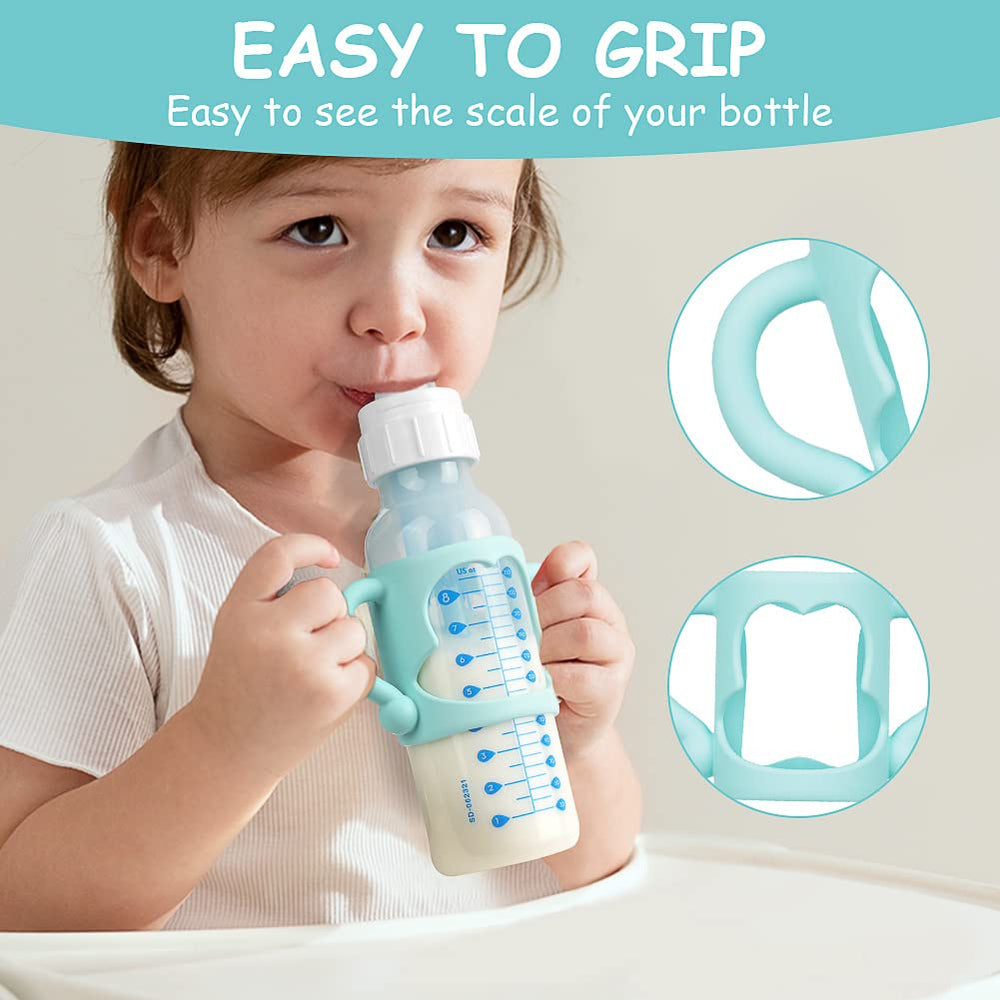 Aolso ergonomic silicone bottle handle—non-slip grip on Dr Brown's or similar bottles.