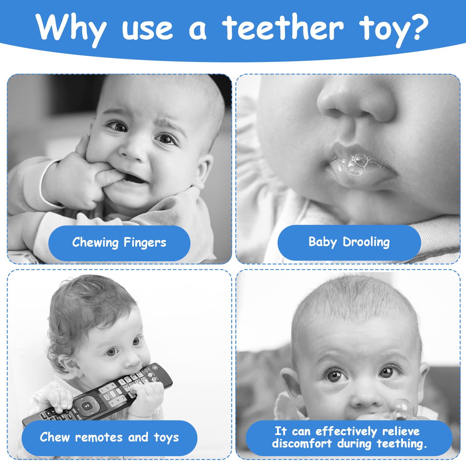 Aolso gum-massage protrusions gently massage gums during teething.