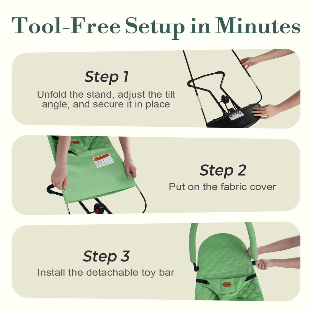 AOOTSMILE Bouncer Seat features an easy-to-clean fabric for quick maintenance.