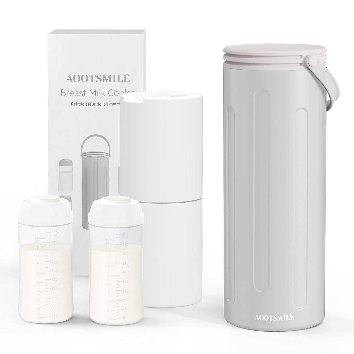 AOOTSMILE portable breast milk cooler closed for travel-ready storage on the go.