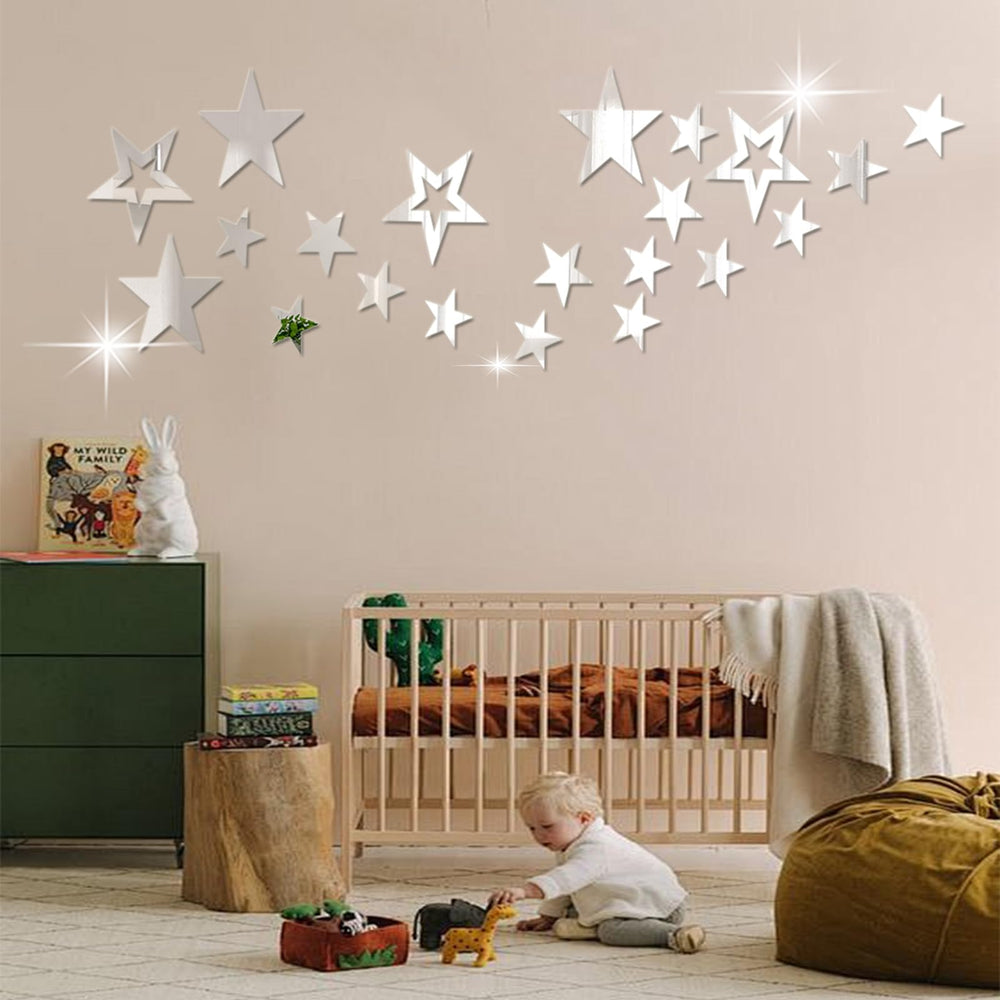 aooyaoo stars acrylic mirror wall stickers closeup showing reflective sparkle for nursery backdrop