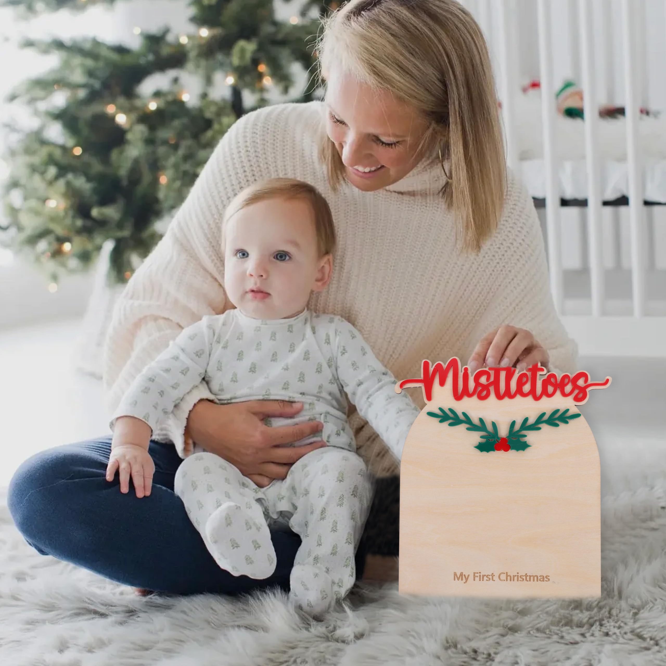 AOQURE Christmas wood milestone card highlights perfect photo compatibility.