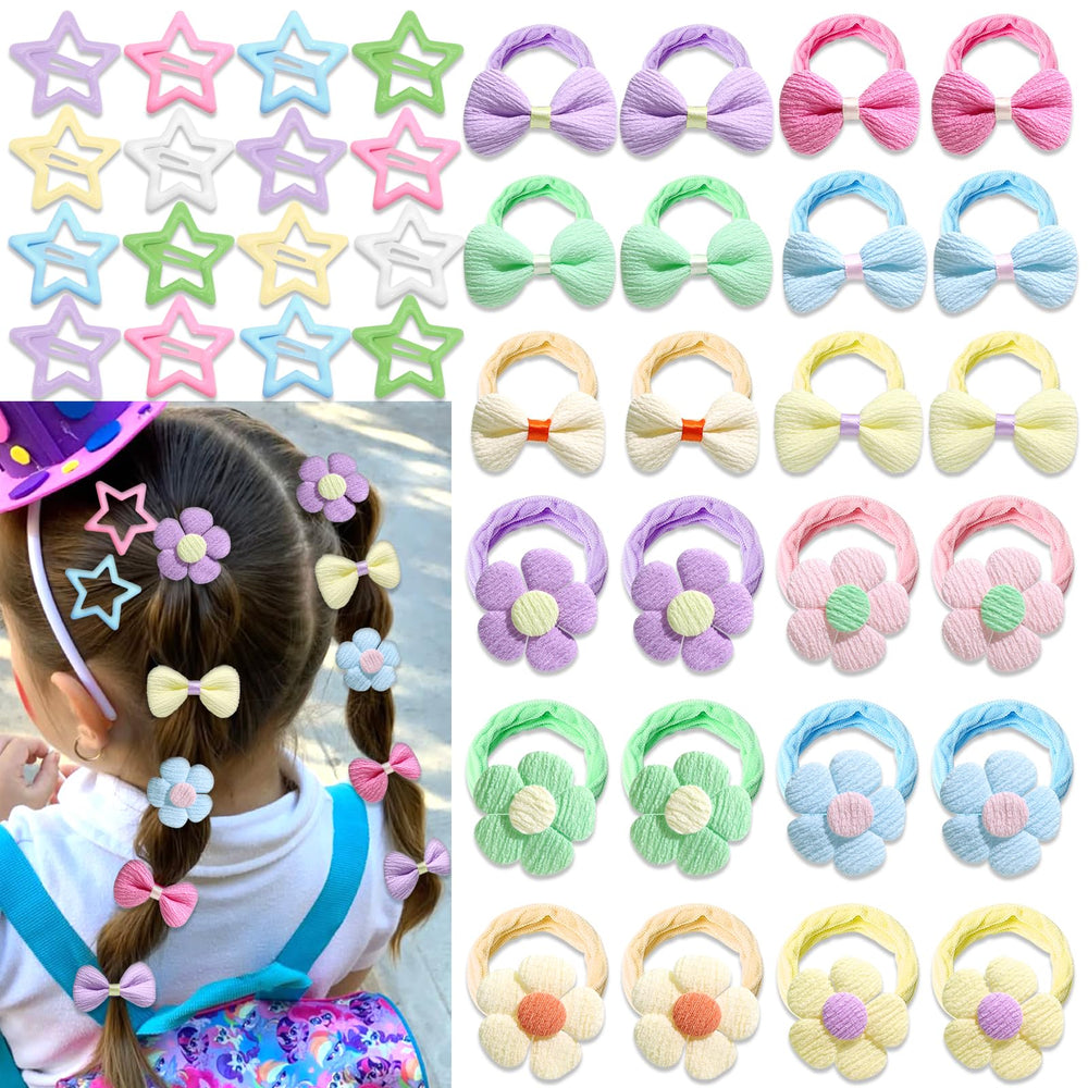 AOREAS star flower hair ties bundle for toddlers with colorful ponytails