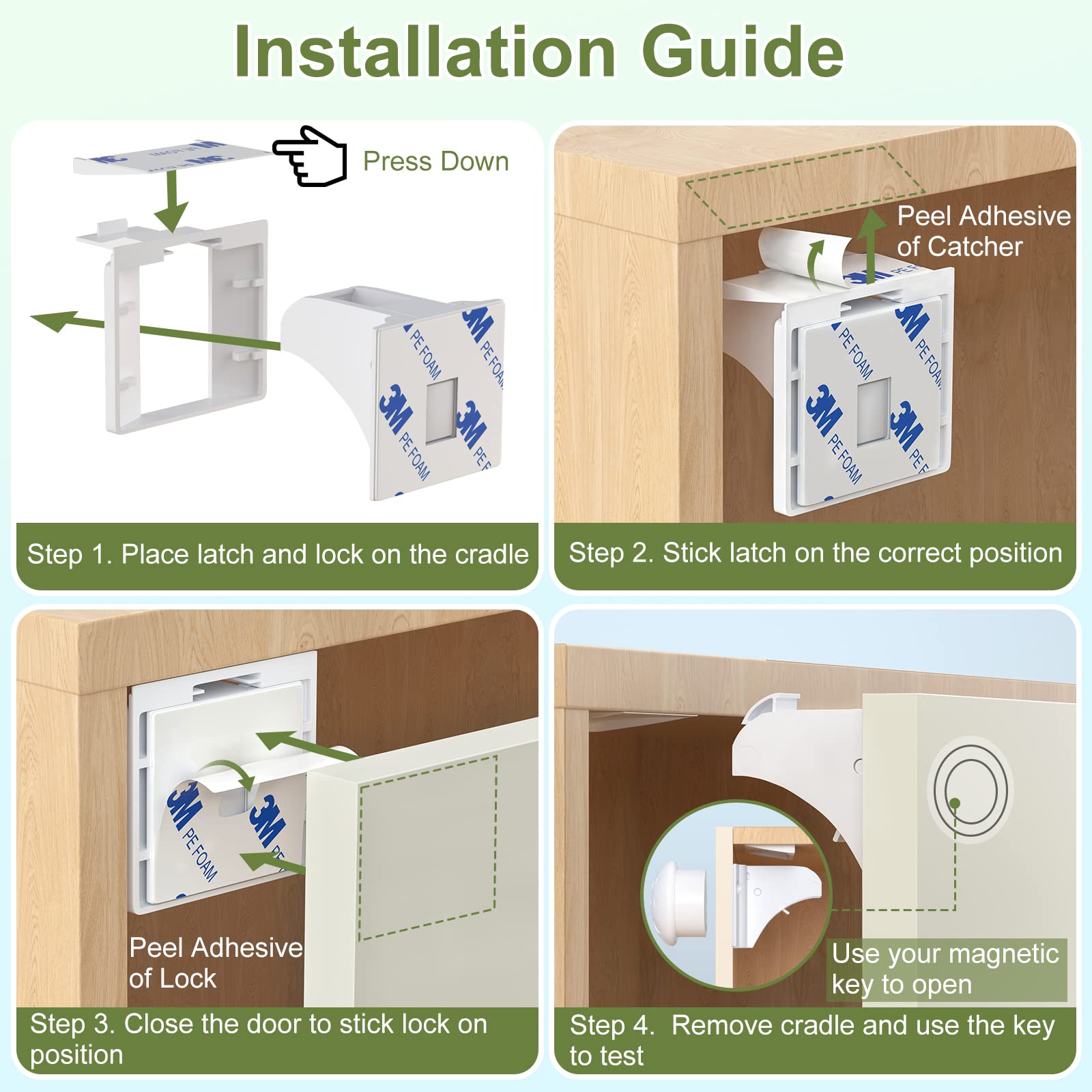 AOSITE four-pack includes locks, keys, and position stickers for easy setup.