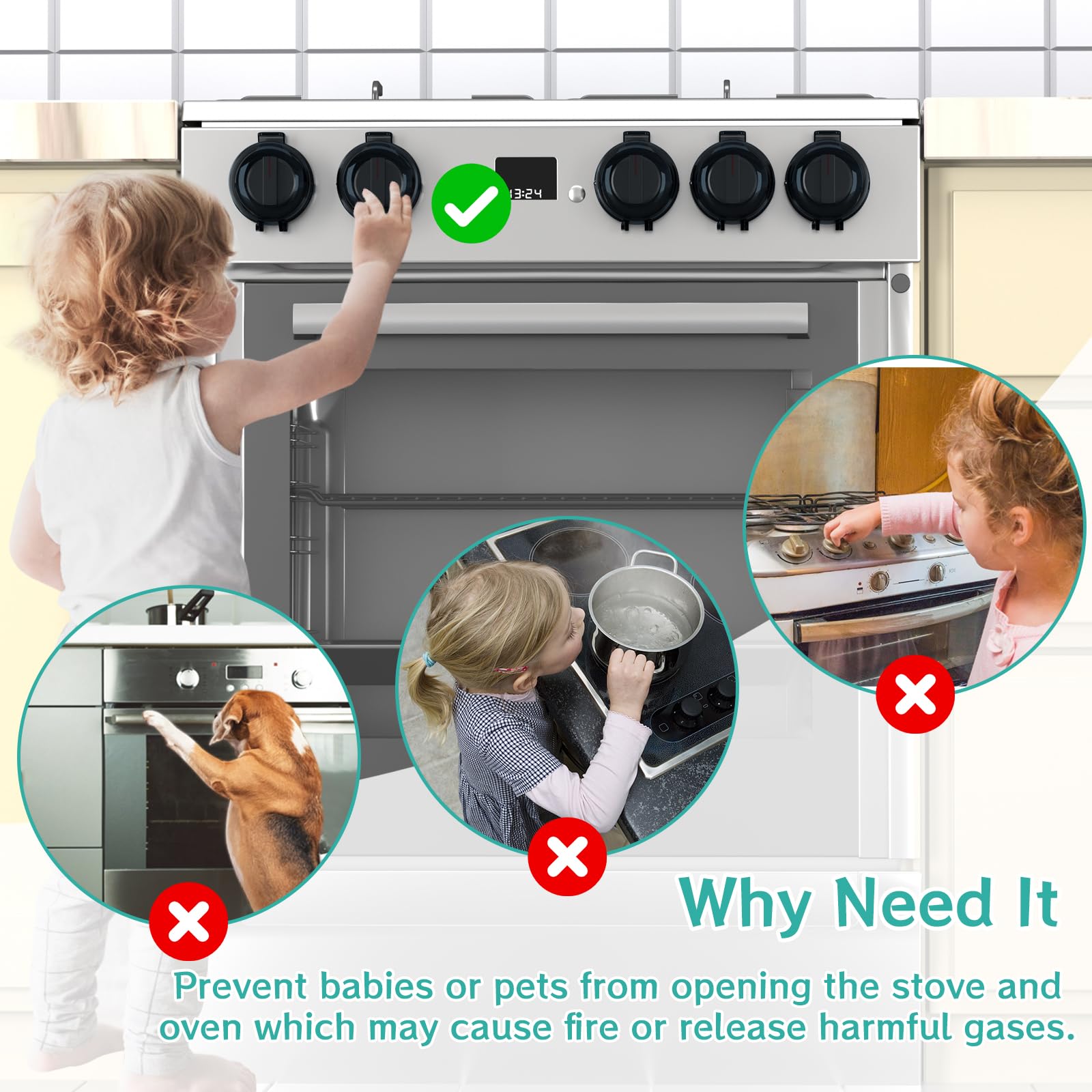 AOSITE knob covers on multiple knobs demonstrate quick no-tool installation.