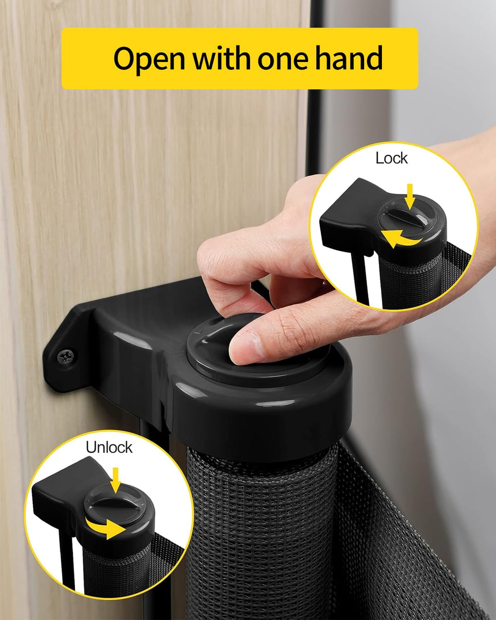 AOURMKOOP indoor outdoor safety gate shown in stairs and deck setting