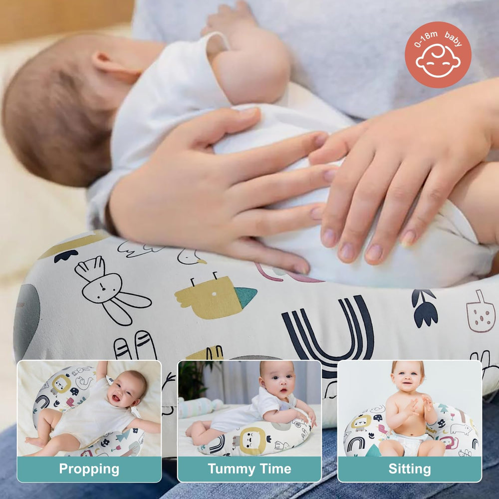 Aphrfamma nursing pillow features a cartoon cover that adds playful style and soft texture.