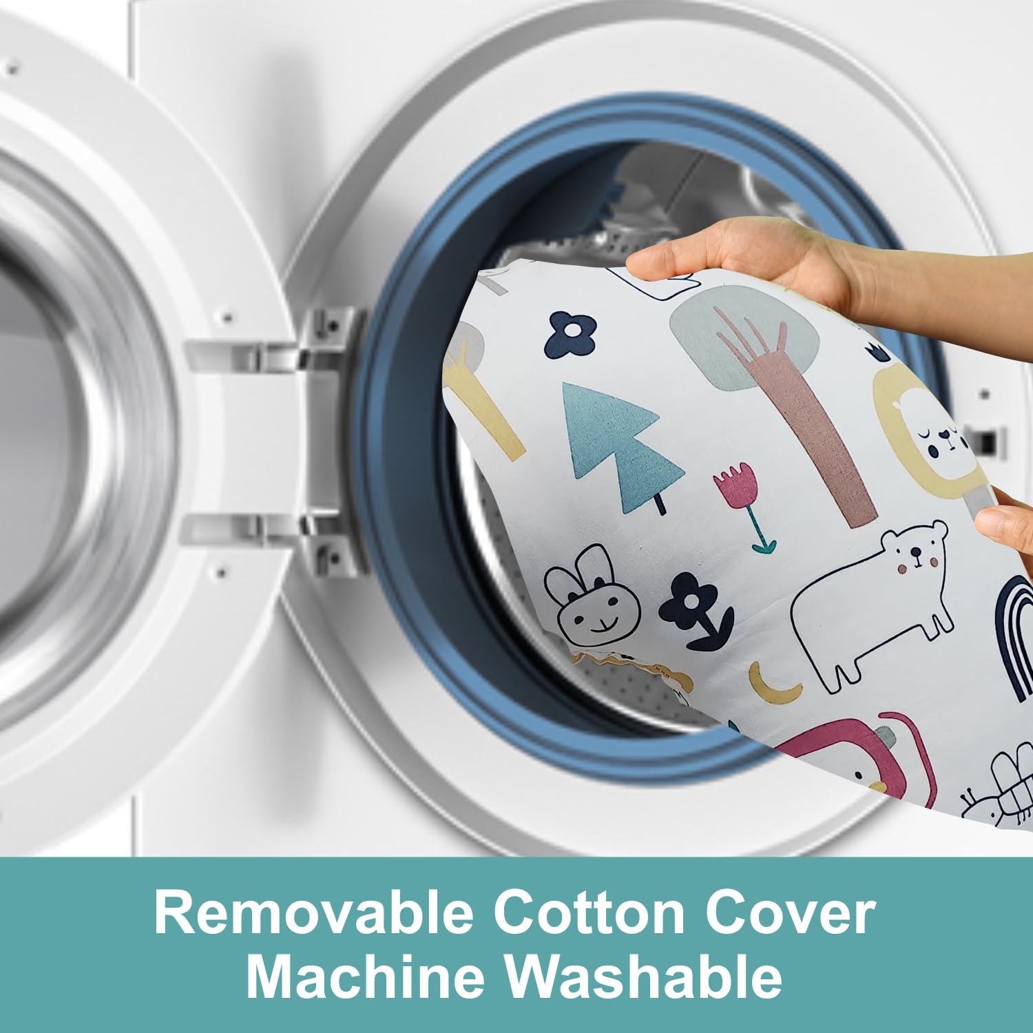 Aphrfamma nursing pillow with machine-washable cotton cover for easy cleaning and hygiene.