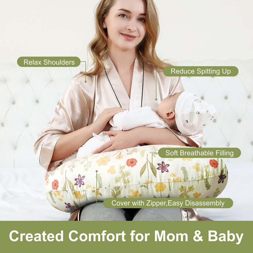 Aphrfamma nursing pillow side view highlighting comfortable arm and lumbar support