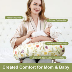 Aphrfamma nursing pillow side view highlighting comfortable arm and lumbar support