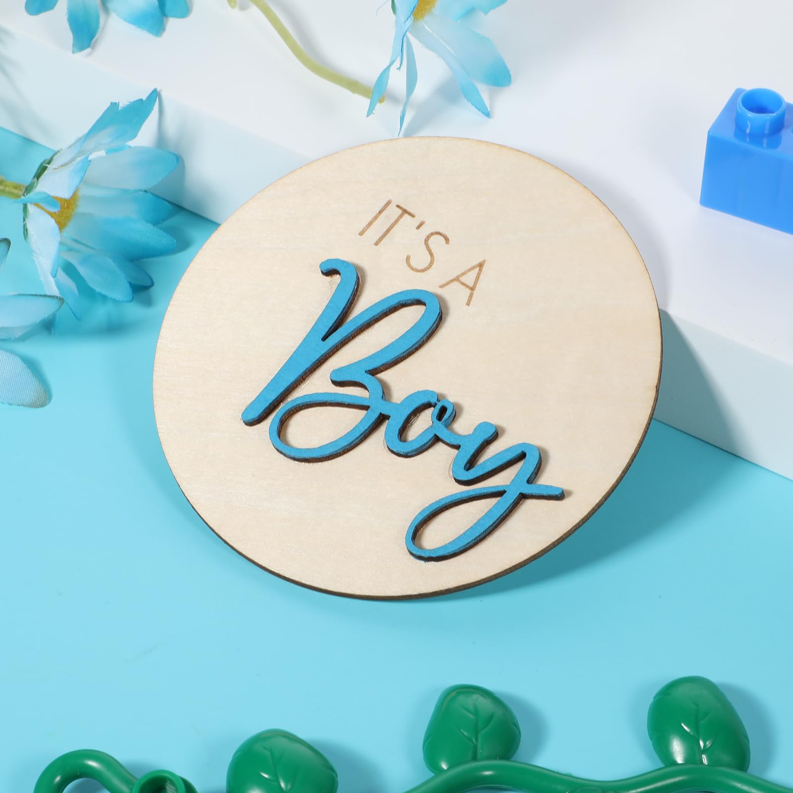 Aphumedc wooden birth-announcement sign closeup blue, durable keepsake for nursery decor.