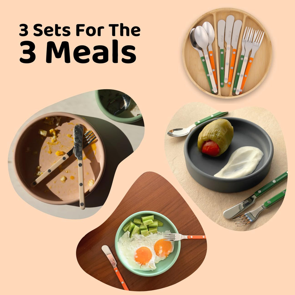 APLAINR kids silverware knives with rounded edges for safe cutting practice.