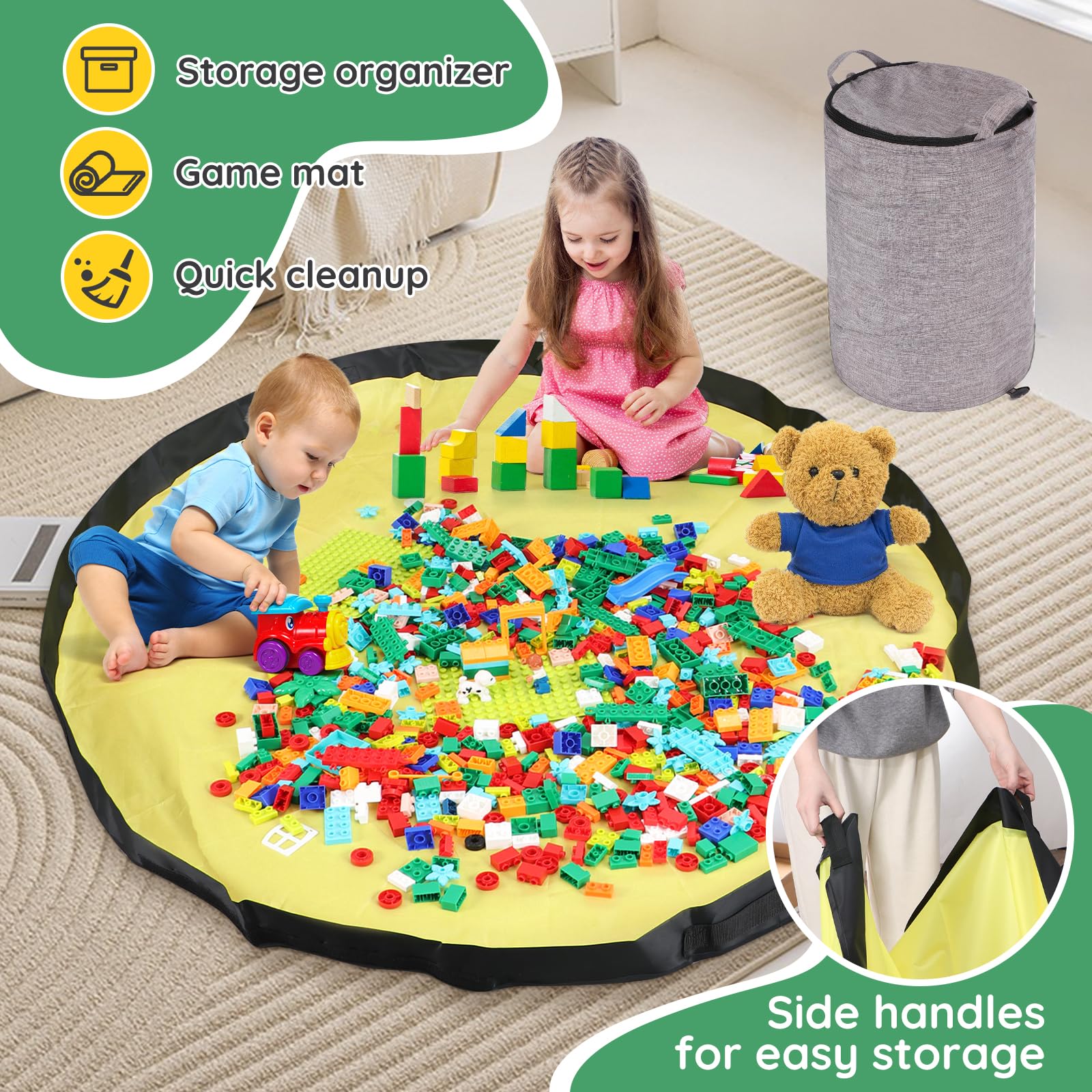 APOBATK 10-gallon capacity bin storing blocks and plush toys for organized play