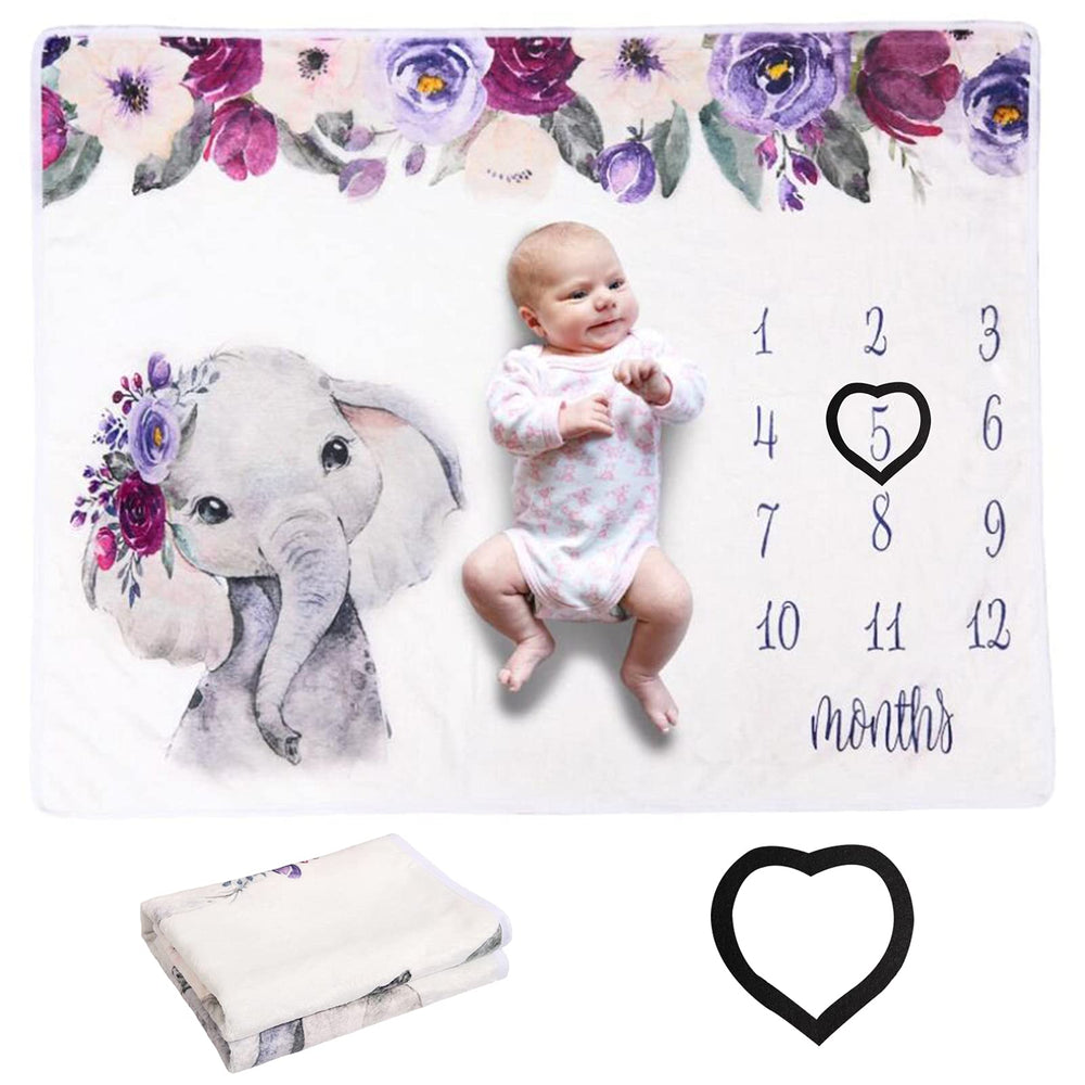 Apone Fatu elephant milestone blanket flatlay shows plush 300gsm cotton flannel for cozy photos
