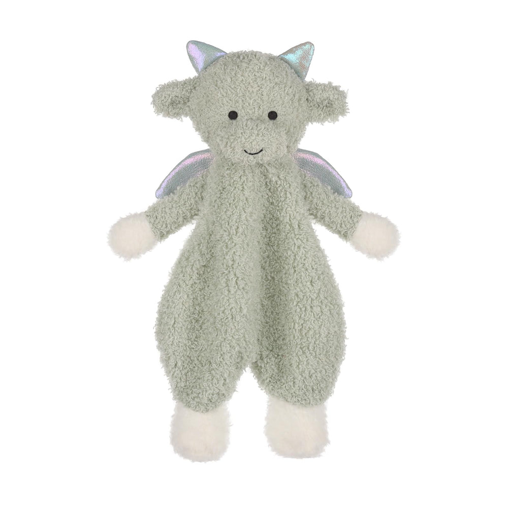 Apricot Lamb Dragon Soft Lovey green closeup emphasizes plush texture for calming baby touch