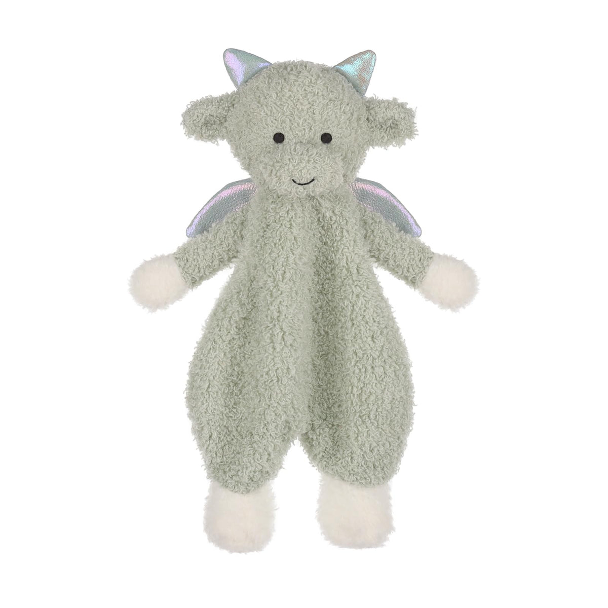 Apricot Lamb Dragon Soft Lovey green closeup emphasizes plush texture for calming baby touch