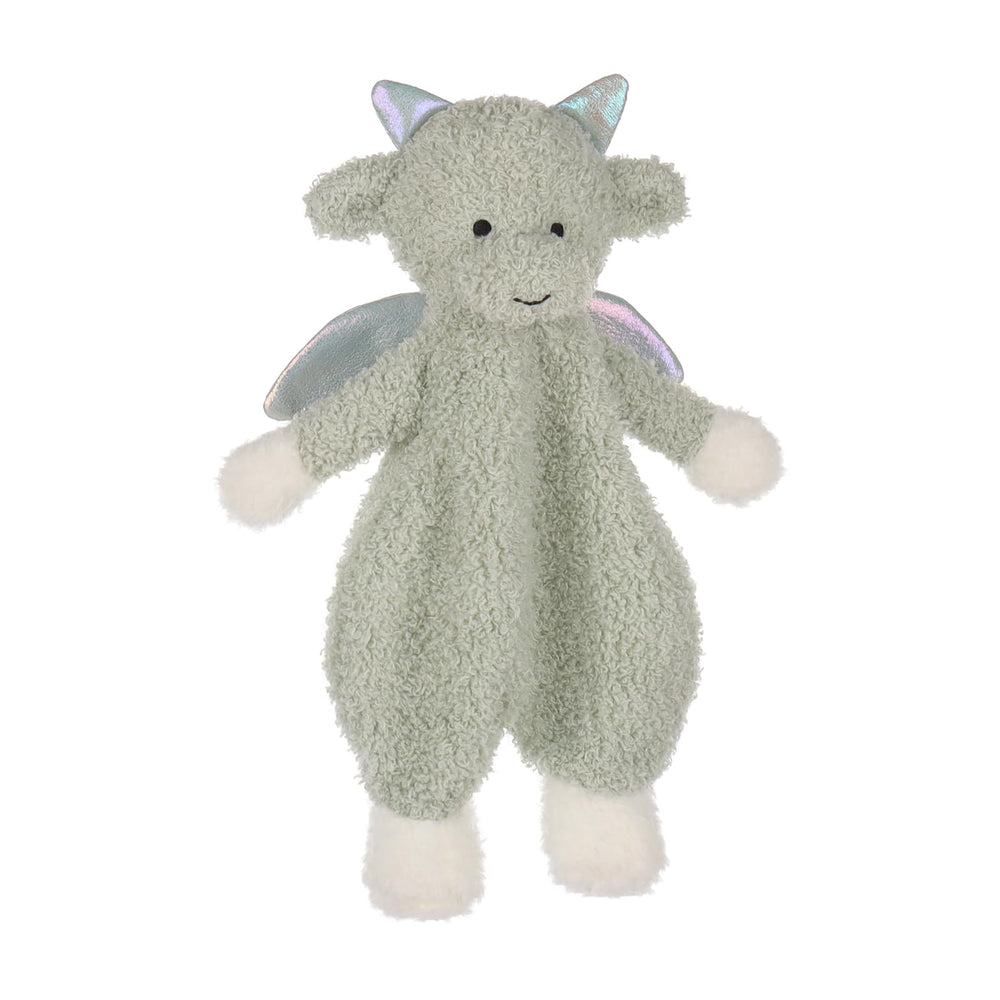 Apricot Lamb Dragon Soft Lovey green infant grip image highlights easy-to-hold security blanket