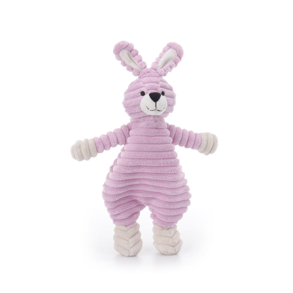 Apricot Lamb corduroy purple bunny lovey face detail for soothing bedtime routine.