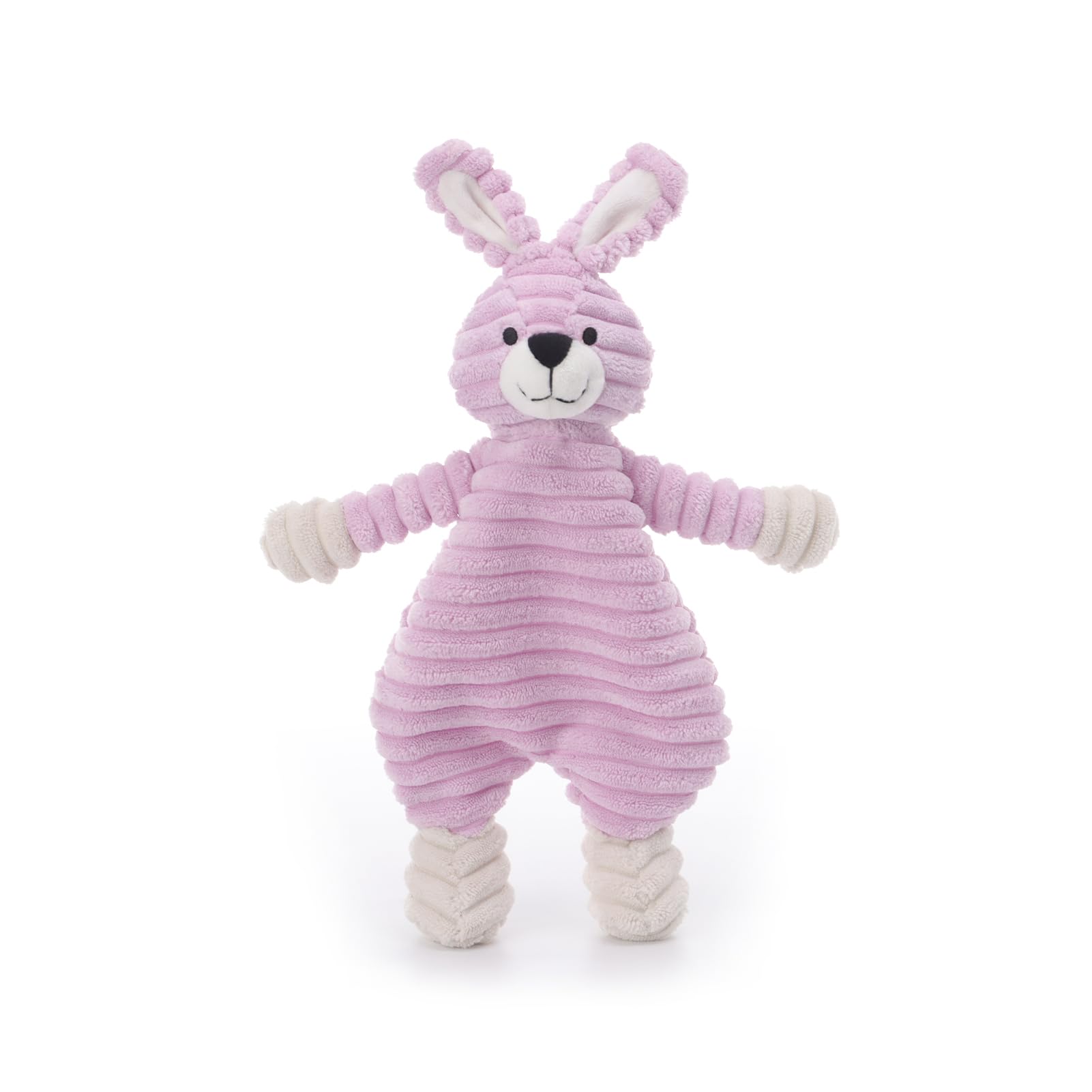 Apricot Lamb corduroy purple bunny lovey front view for baby cuddle and comfort.