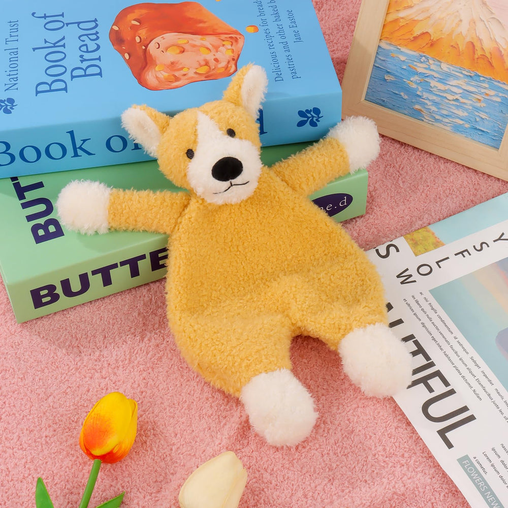 Apricot Lamb Corgi Lovey embroidered face offers a secure, friendly gaze for baby comfort.