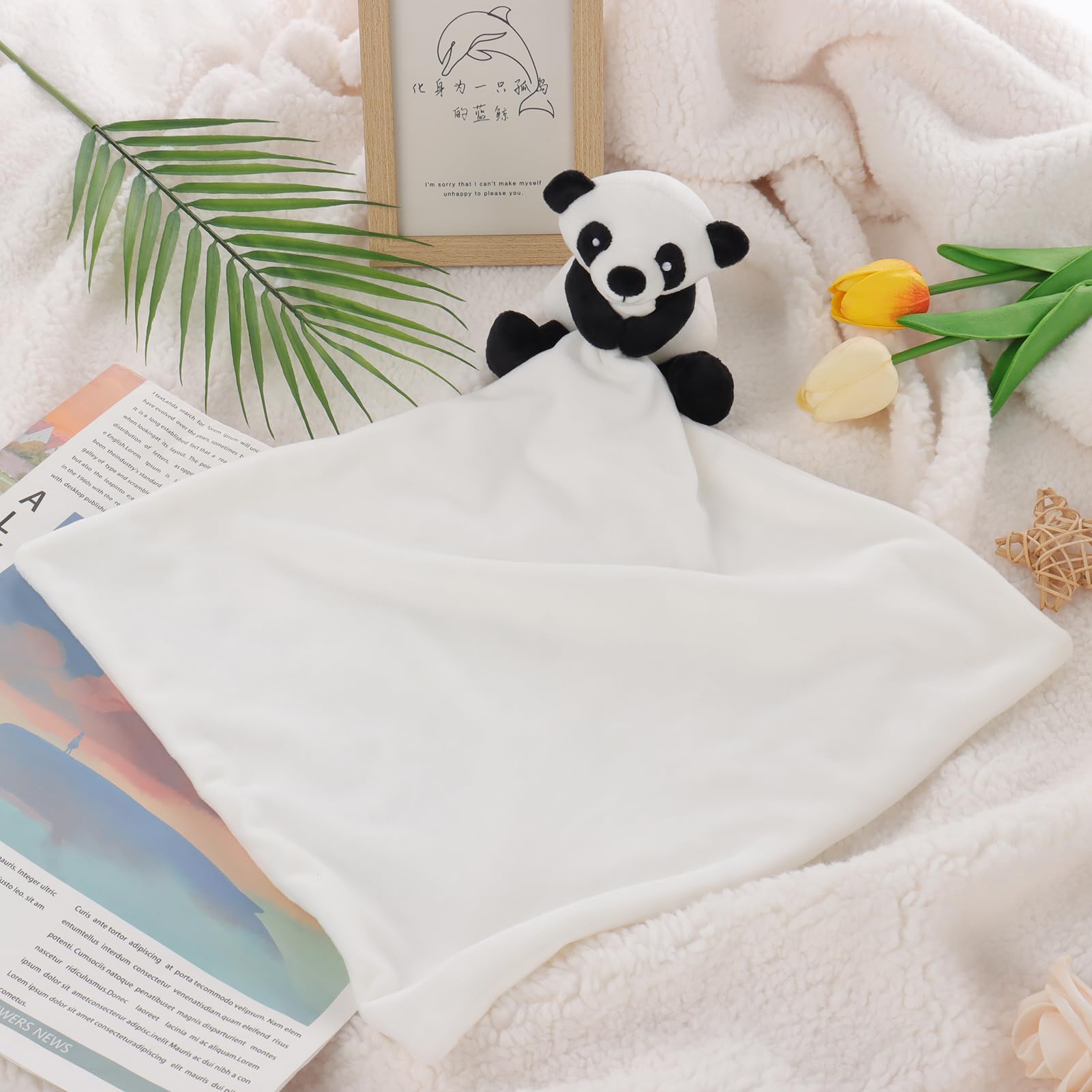 Apricot Lamb panda plush image highlights 10 inch size for easy daytime snuggles