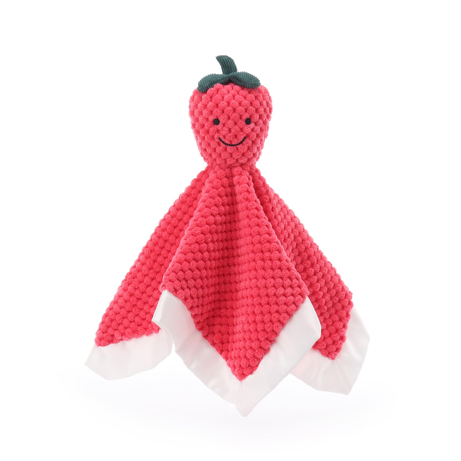 Apricot Lamb stuffed fruit strawberry blanket closeup shows plush softness for calming baby moments.