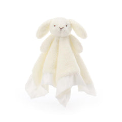 Apricot Lamb white bunny blanket close-up, plush softness ideal for soothing babies at bedtime.