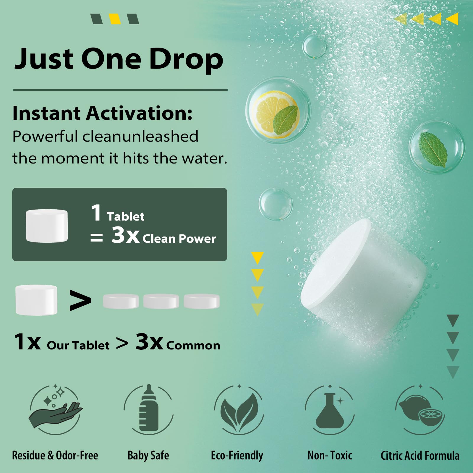 Apsumor packaging closeup features a citric acid formula for gentle cleaning.
