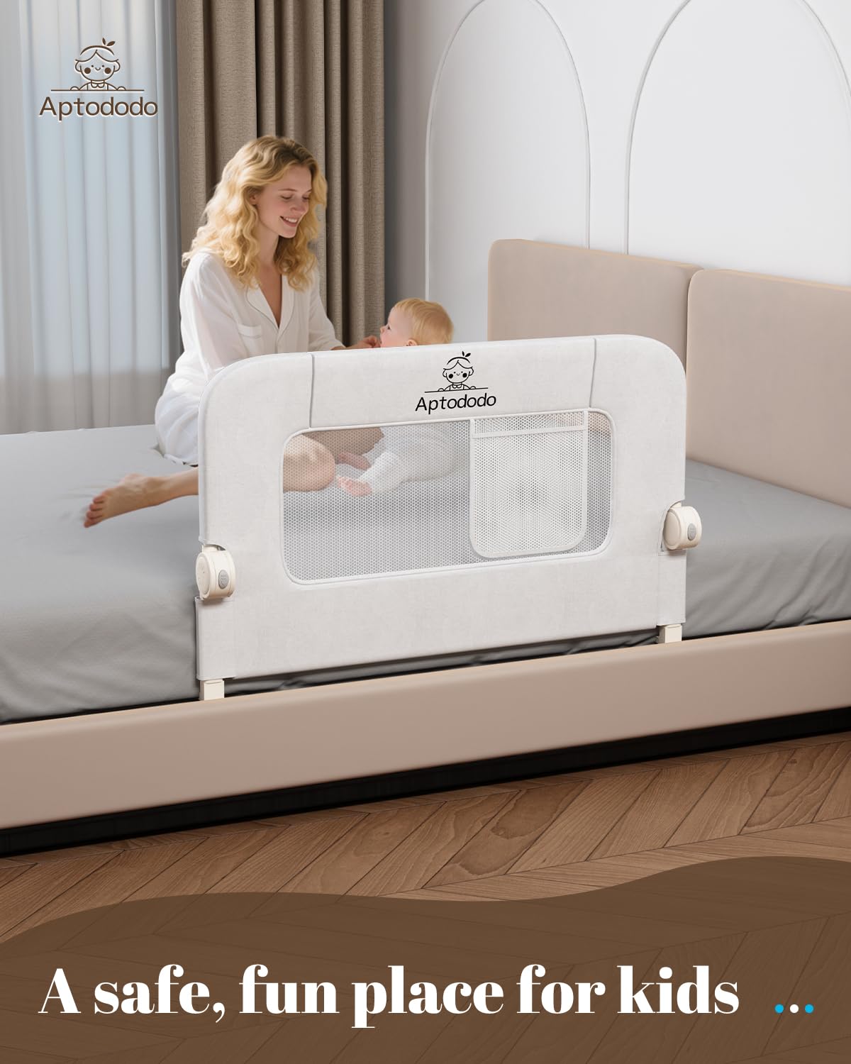 Aptododo bed rails swing-down design provides easy access for child and parent.