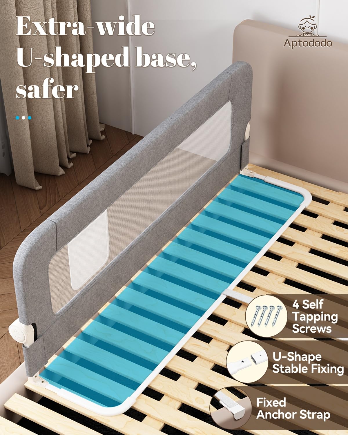 Aptododo breathable mesh bed rail gray keeps air flowing while child remains visible