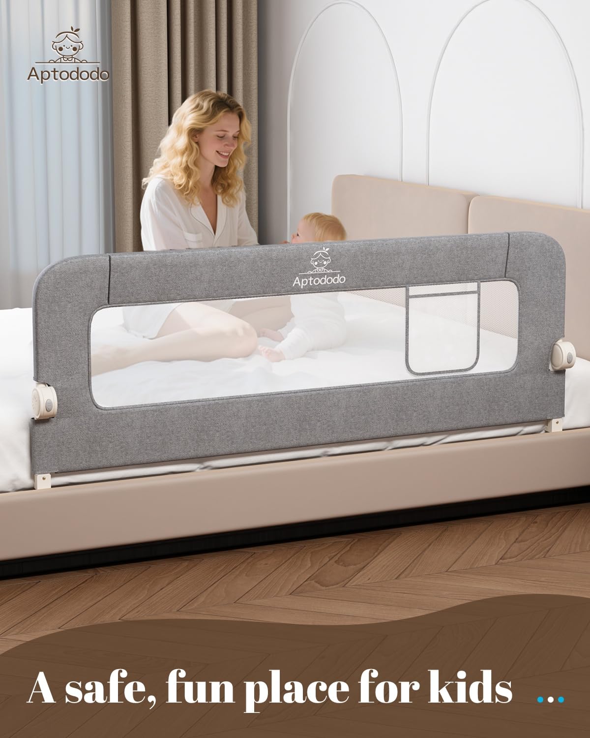 Aptododo foldable toddler bed rail gray for easy travel and compact storage